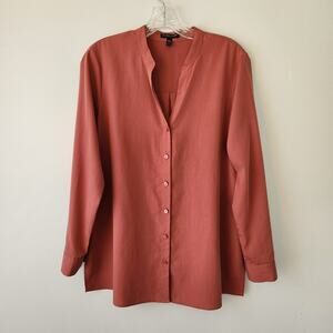 Eileen Fisher Tencel Lyocell Button Up Shirt Women's PM Terracotta Quiet Luxury